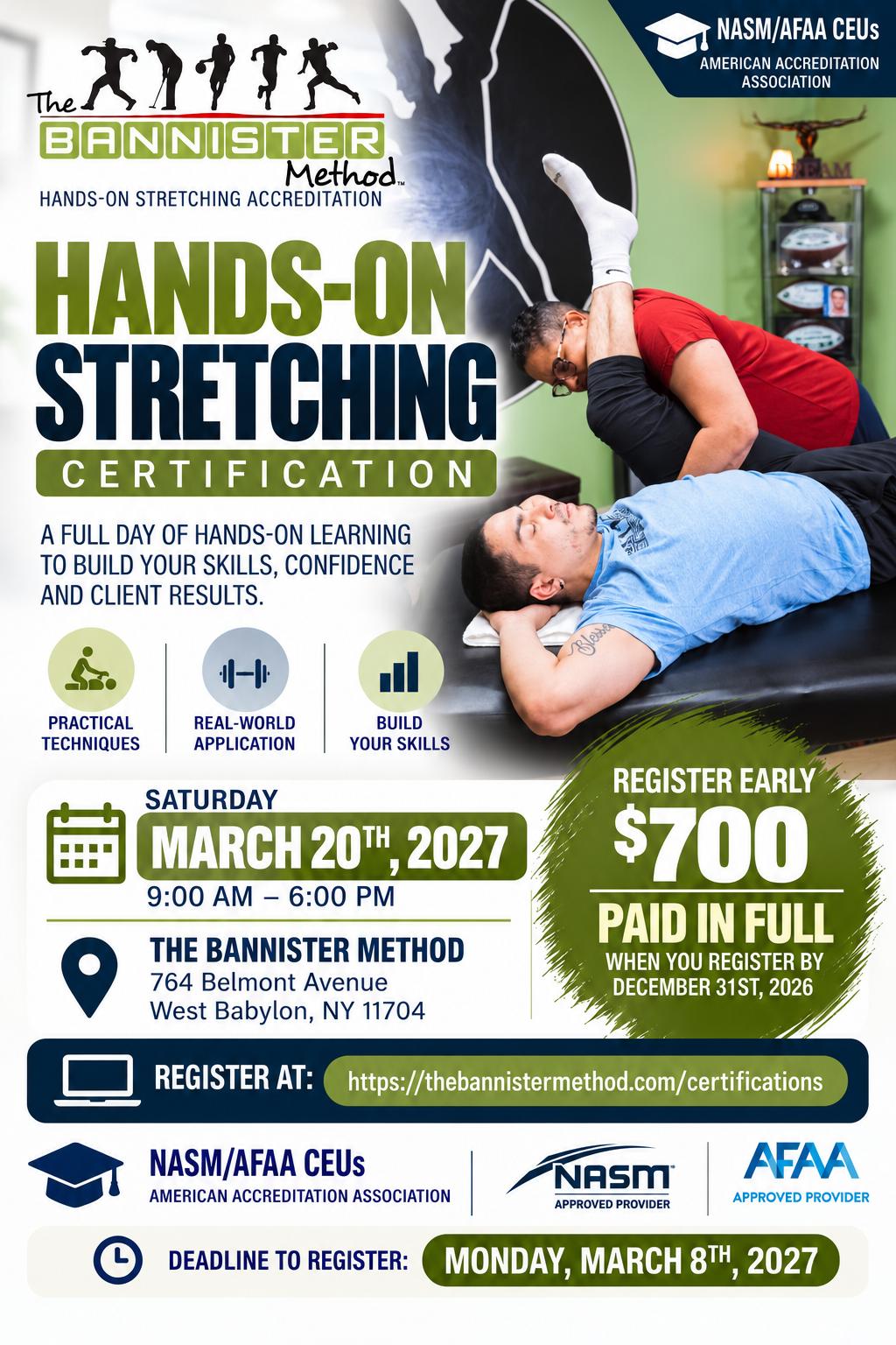 The Bannister Method Hands-On Stretching Certification on March 20, 2027